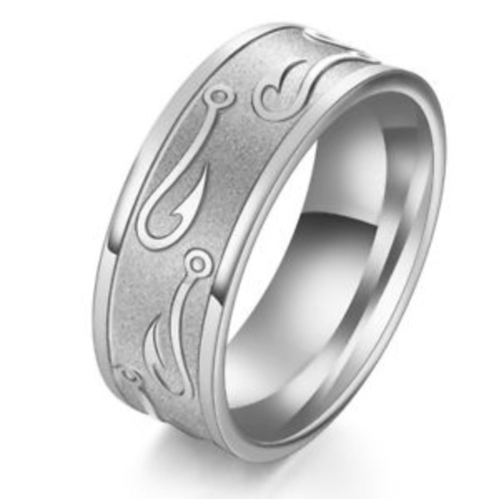 Stainless Steel Fish hook pattern ring Size 9